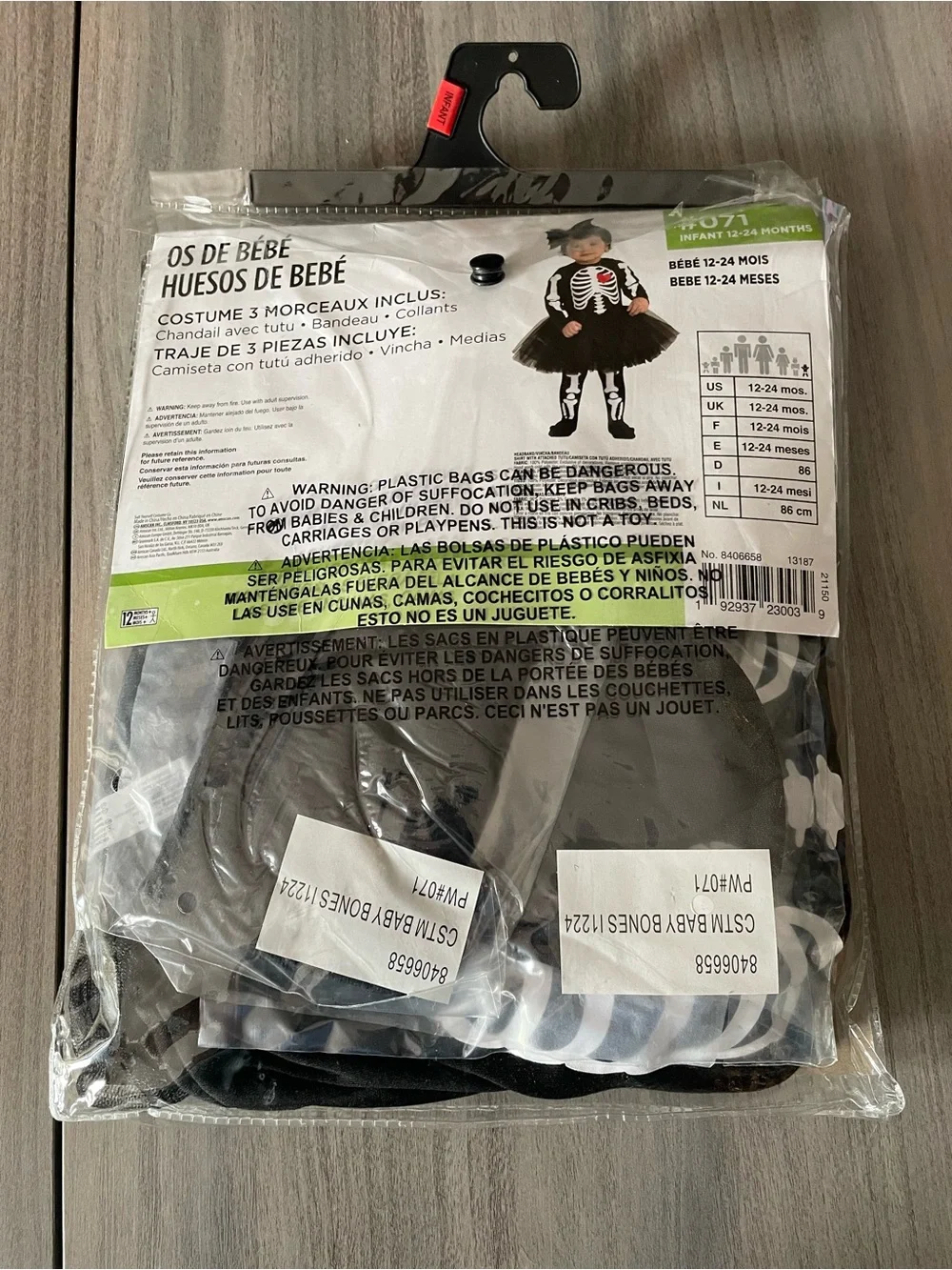 NWT Baby Bones Skeleton Tutu Costume Infant 12-24 Months Halloween Suit Yourself